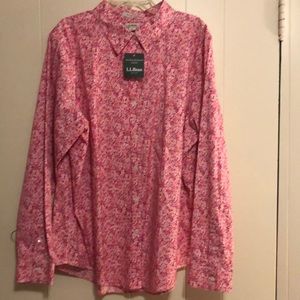 NWT L.L. Bean Wrinkle Resist Floral Pink Blouse XL